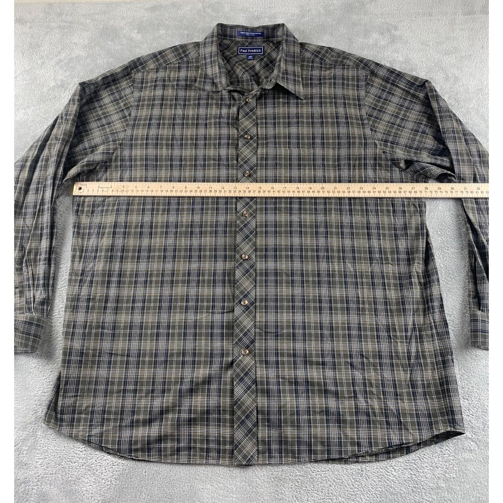 Paul Fredrick Mens XXLT Plaid Button Down Shirt Olive Green Long Staple Cotton - Picture 7 of 11